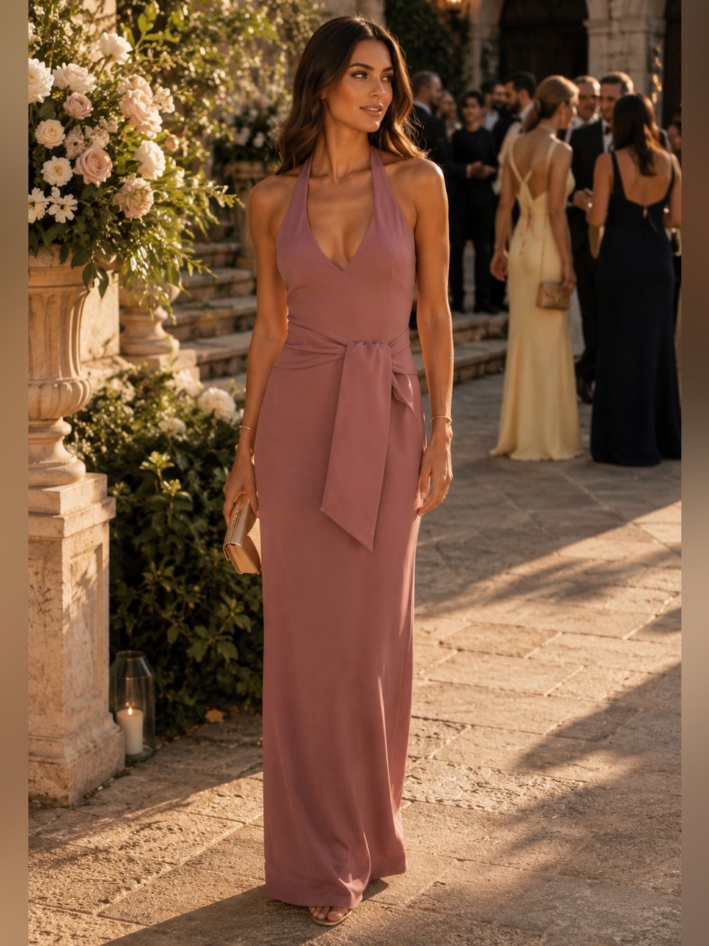 Love, Likely Dusty Mauve Pink Halter Wrap Maxi Dress Size 6 Excellent Condition